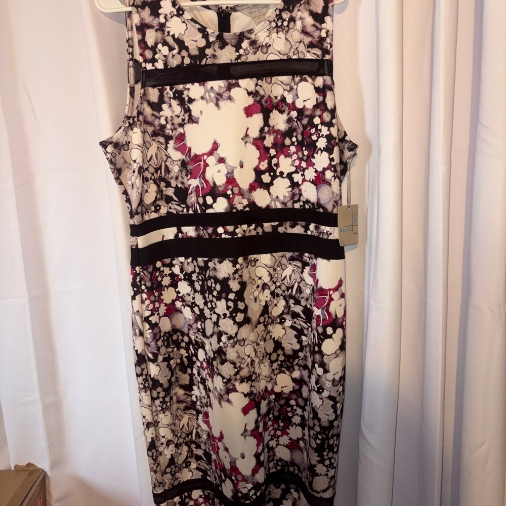 Sky Floral-Print Midi Dress in Black, Cream & Pink